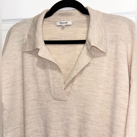 Madewell Merino Wool Polo Sweater Oatmeal Creamy Beige Size Large - Picture 8 of 12